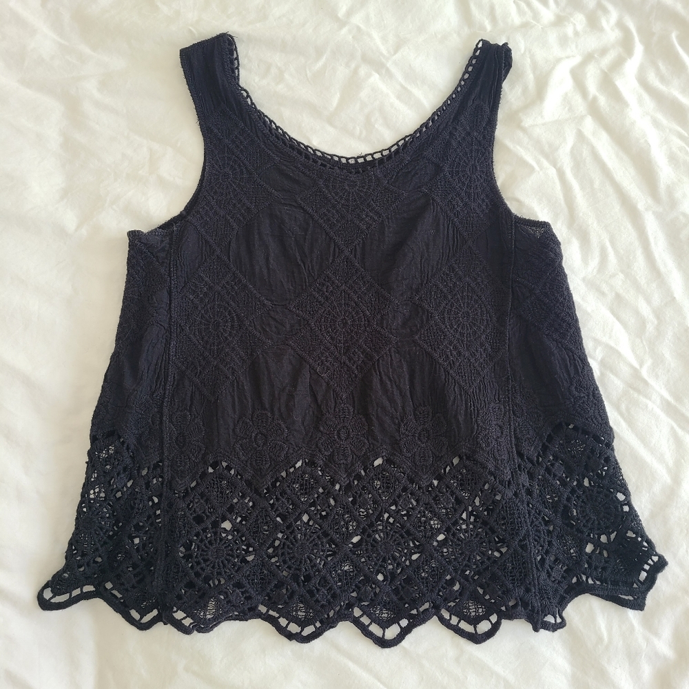 Black Embroidered Tank Top